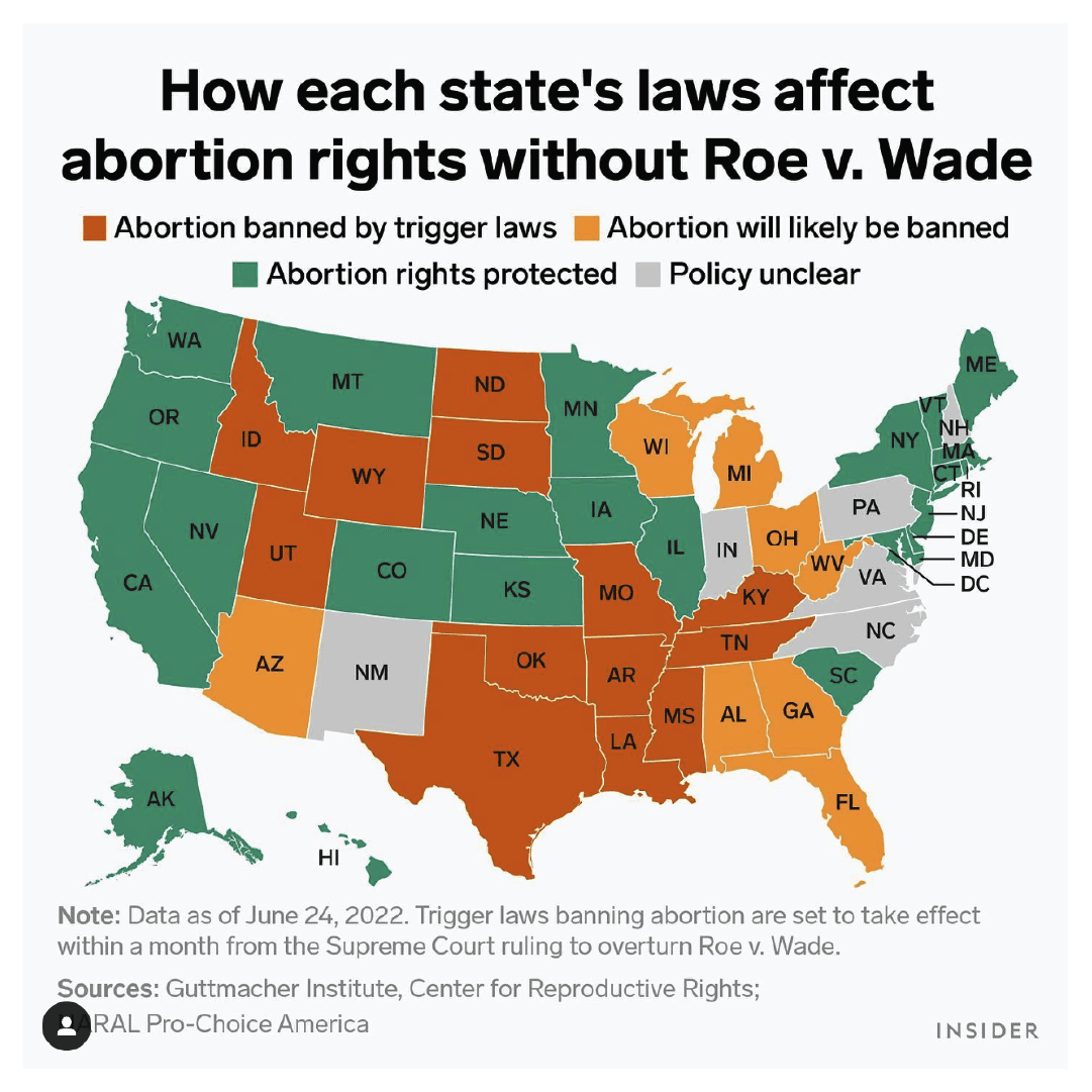 How each state's laws affect abortion rights without Roe v. Wade